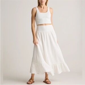 Quince White Tiered Cotton Maxi Skirt